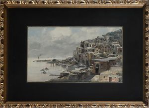 Ezelino Briante : Borgo marinaro in inverno  - Asta ASTA A TEMPO - Antiquariato, Dipinti, Oggetti d'Arte e Pastori da Presepe Napoletani - Associazione Nazionale - Case d'Asta italiane