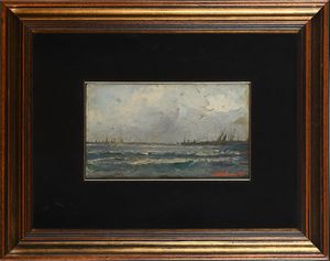 Ezelino Briante : Marina con velieri  - Asta ASTA A TEMPO - Antiquariato, Dipinti, Oggetti d'Arte e Pastori da Presepe Napoletani - Associazione Nazionale - Case d'Asta italiane