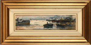 Ezelino Briante : Marina barche  - Asta ASTA A TEMPO - Antiquariato, Dipinti, Oggetti d'Arte e Pastori da Presepe Napoletani - Associazione Nazionale - Case d'Asta italiane