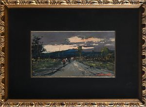 Ezelino Briante : Ritorno dai campi  - Asta ASTA A TEMPO - Antiquariato, Dipinti, Oggetti d'Arte e Pastori da Presepe Napoletani - Associazione Nazionale - Case d'Asta italiane