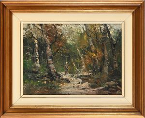 Ezelino Briante : Bosco con figura  - Asta ASTA A TEMPO - Antiquariato, Dipinti, Oggetti d'Arte e Pastori da Presepe Napoletani - Associazione Nazionale - Case d'Asta italiane