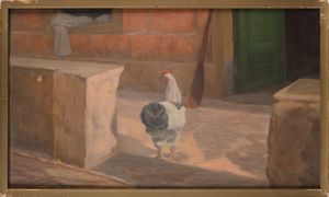 PITTORE DEL XX SECOLO : a) Gallo b) Campane  - Asta ASTA A TEMPO - Antiquariato, Dipinti, Oggetti d'Arte e Pastori da Presepe Napoletani - Associazione Nazionale - Case d'Asta italiane