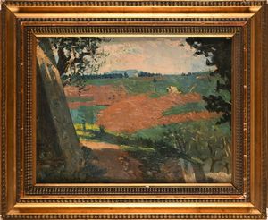 Alphons Hollaender : Paesaggio  - Asta ASTA A TEMPO - Antiquariato, Dipinti, Oggetti d'Arte e Pastori da Presepe Napoletani - Associazione Nazionale - Case d'Asta italiane