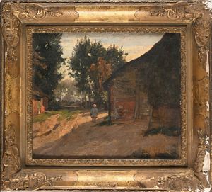 Angelo Rossi detto Giraffa : Paesaggio con figura  - Asta ASTA A TEMPO - Antiquariato, Dipinti, Oggetti d'Arte e Pastori da Presepe Napoletani - Associazione Nazionale - Case d'Asta italiane