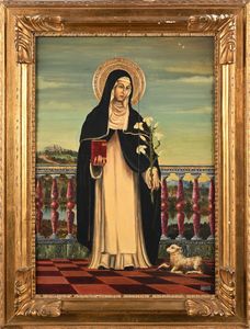 PITTORE DEL XX SECOLO : Sant'Agnese  - Asta ASTA A TEMPO - Antiquariato, Dipinti, Oggetti d'Arte e Pastori da Presepe Napoletani - Associazione Nazionale - Case d'Asta italiane