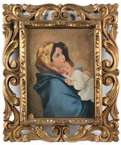 PITTORE DEL XX SECOLO : Madonna del riposo, da Roberto Ferruzzi  - Asta ASTA A TEMPO - Antiquariato, Dipinti, Oggetti d'Arte e Pastori da Presepe Napoletani - Associazione Nazionale - Case d'Asta italiane