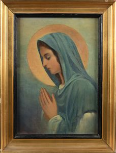 PITTORE DEL XX SECOLO : Madonna orante  - Asta ASTA A TEMPO - Antiquariato, Dipinti, Oggetti d'Arte e Pastori da Presepe Napoletani - Associazione Nazionale - Case d'Asta italiane