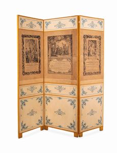 Coppia di paraventi a tre ante in legno dipinto  - Asta ASTA A TEMPO - Antiquariato, Dipinti, Oggetti d'Arte e Pastori da Presepe Napoletani - Associazione Nazionale - Case d'Asta italiane