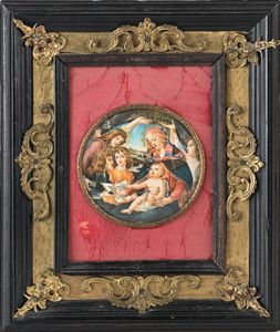 Miniaturista del XIX secolo - Cornice in legno ebanizzato con finiture ornamentali in metallo dorato Italia centrale XVIII secolo.
