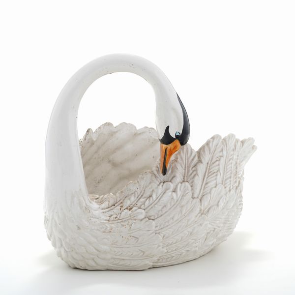 Centrotavola a forma di cigno, XX secolo.  - Asta Maioliche, Porcellane e Vetri - Associazione Nazionale - Case d'Asta italiane