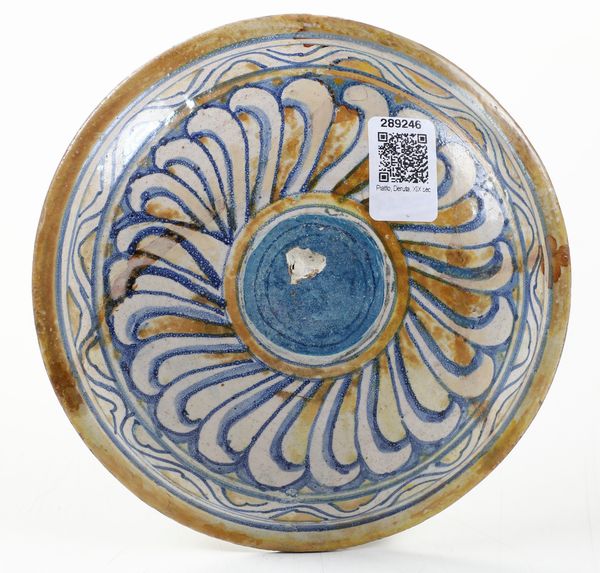 Piatto.<BR>Deruta, XIX o XX secolo.  - Asta Maioliche, Porcellane e Vetri - Associazione Nazionale - Case d'Asta italiane