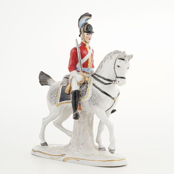 Figurina di soldato a cavallo.<BR>Germania, Turingia, Manifattura di Sitzendorf, XX secolo.  - Asta Maioliche, Porcellane e Vetri - Associazione Nazionale - Case d'Asta italiane