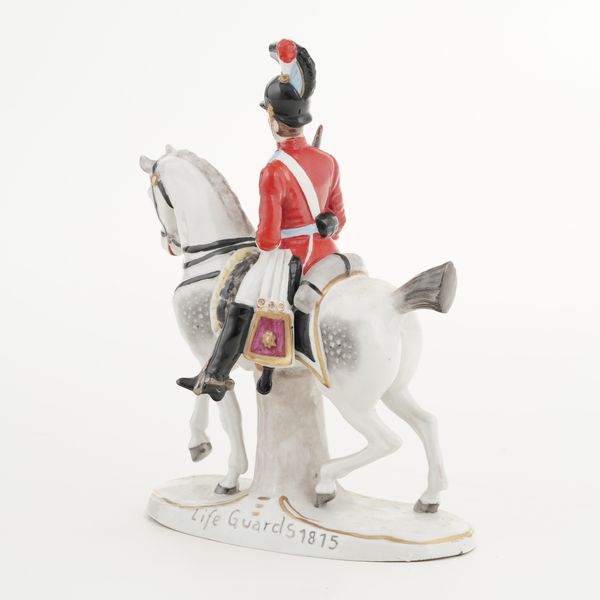 Figurina di soldato a cavallo.<BR>Germania, Turingia, Manifattura di Sitzendorf, XX secolo.  - Asta Maioliche, Porcellane e Vetri - Associazione Nazionale - Case d'Asta italiane