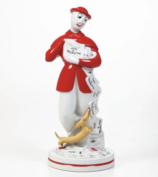 Figurina di Bonaventura.<BR>Milano, Manifattura Fabris, 1930 circa.  - Asta Maioliche, Porcellane e Vetri - Associazione Nazionale - Case d'Asta italiane