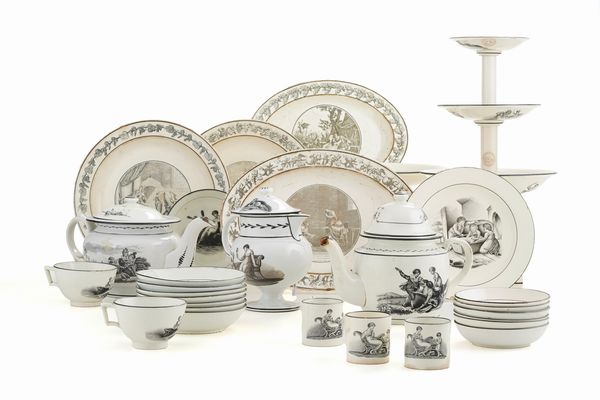 Parte di servizi da tavola.<BR>Inghilterra, Italia, Francia, diverse manifatture, verso la fine del XIX secolo - inizi del XX secolo.  - Asta Maioliche, Porcellane e Vetri - Associazione Nazionale - Case d'Asta italiane