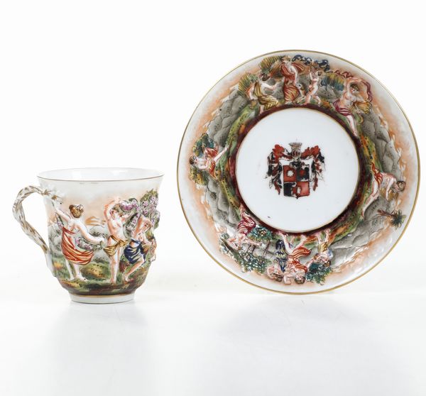 Tazza con piattino.<BR>Turingia, XX secolo.  - Asta Maioliche, Porcellane e Vetri - Associazione Nazionale - Case d'Asta italiane