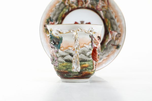 Tazza con piattino.<BR>Turingia, XX secolo.  - Asta Maioliche, Porcellane e Vetri - Associazione Nazionale - Case d'Asta italiane