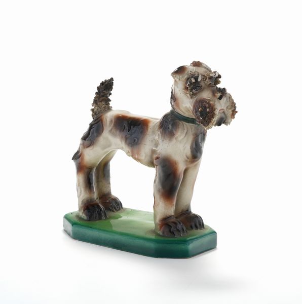 Figurina di schnauzer.<BR>Ugo Zaccagnin (?), met del XX secolo.  - Asta Maioliche, Porcellane e Vetri - Associazione Nazionale - Case d'Asta italiane