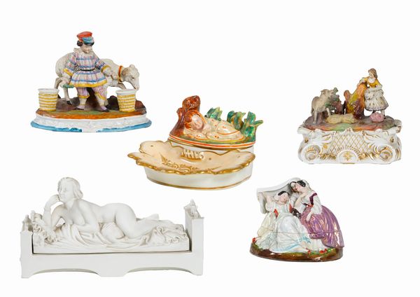 Cinque servizi da scrittoio, XX secolo.  - Asta Maioliche, Porcellane e Vetri - Associazione Nazionale - Case d'Asta italiane