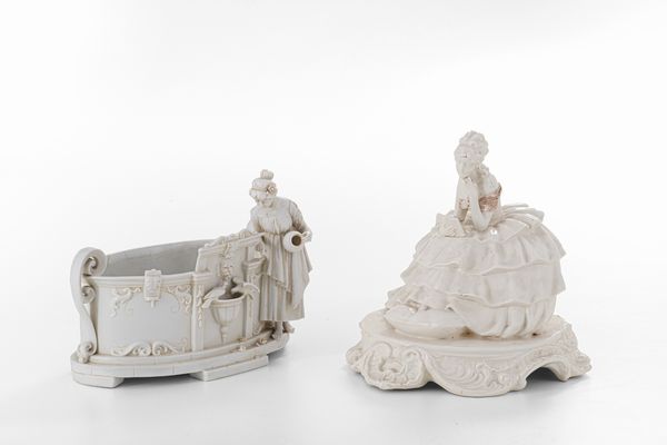 Una figura e una vaschetta, XX secolo.  - Asta Maioliche, Porcellane e Vetri - Associazione Nazionale - Case d'Asta italiane