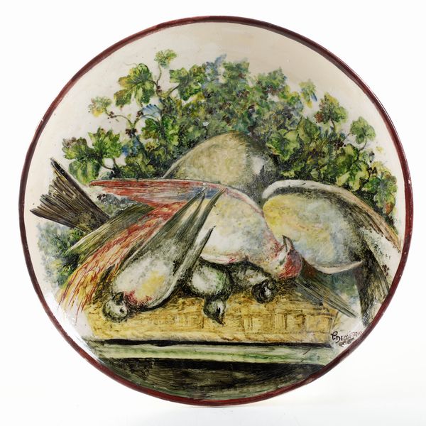 Piatto.<BR>Veneto, Bassano o Nove, Demetrio Primon, verso il 1900.<BR>Firmato P. Demetrio  - Asta Maioliche, Porcellane e Vetri - Associazione Nazionale - Case d'Asta italiane