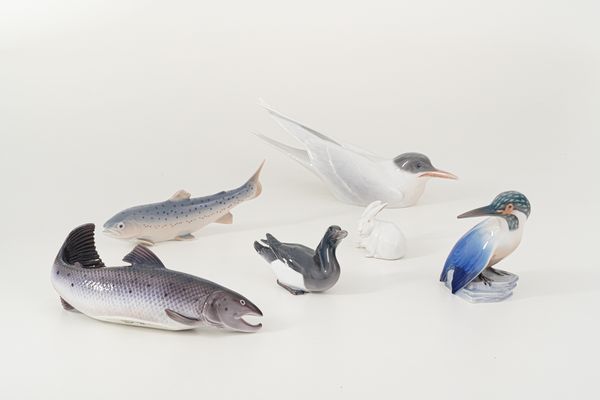 Sei figurine di animali.<BR>Danimarca, Manifattura Royal Copenhagen e Bing & Grondahl, XX secolo.  - Asta Maioliche, Porcellane e Vetri - Associazione Nazionale - Case d'Asta italiane