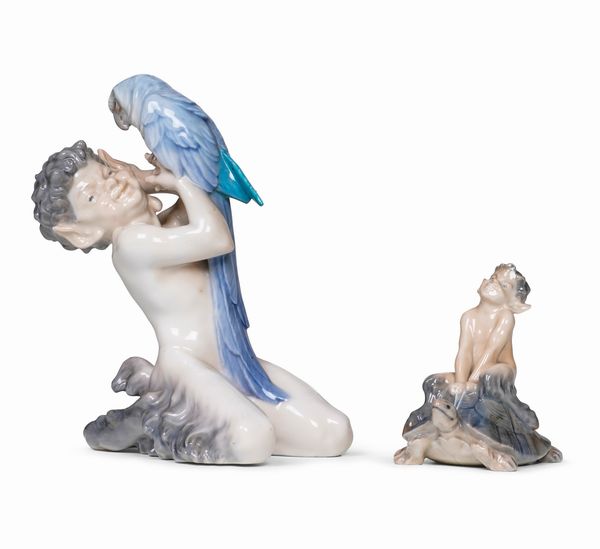 Due figure.<BR>Danimarca, Manifattura Royal Copenhagen, 1945 e 1962.  - Asta Maioliche, Porcellane e Vetri - Associazione Nazionale - Case d'Asta italiane