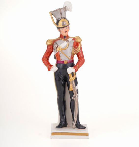 Figurina di ufficiale.<BR>Germania, Turingia, Manifattura di Sitzendorf, XX secolo.  - Asta Maioliche, Porcellane e Vetri - Associazione Nazionale - Case d'Asta italiane