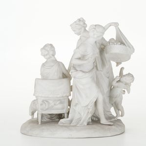 Gruppo raffigurante muse con putti, XX secolo.<BR>  - Asta Maioliche, Porcellane e Vetri - Associazione Nazionale - Case d'Asta italiane