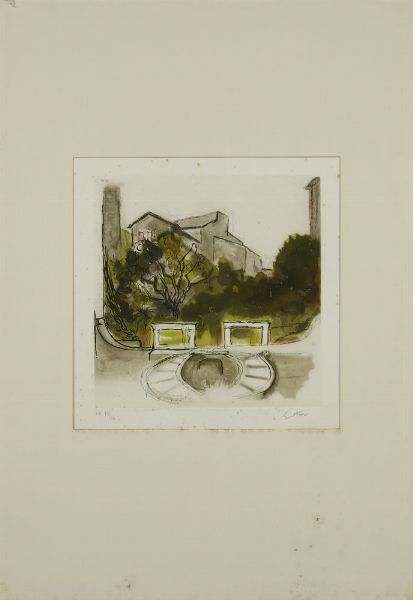 GUTTUSO RENATO (1912 - 1987) : CORTILE DEL PALAZZO DEL GRILLO  - Asta Asta 499 | ARTE MODERNA E CONTEMPORANEA Virtuale - Associazione Nazionale - Case d'Asta italiane