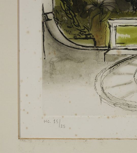 GUTTUSO RENATO (1912 - 1987) : CORTILE DEL PALAZZO DEL GRILLO  - Asta Asta 499 | ARTE MODERNA E CONTEMPORANEA Virtuale - Associazione Nazionale - Case d'Asta italiane