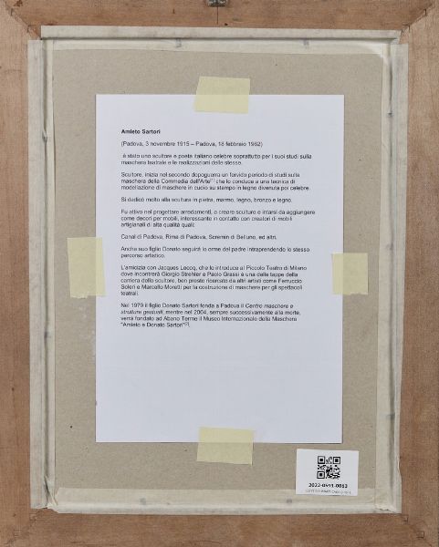 SARTORI AMLETO (1915 - 1962) : MASCHERA  - Asta Asta 499 | ARTE MODERNA E CONTEMPORANEA Virtuale - Associazione Nazionale - Case d'Asta italiane