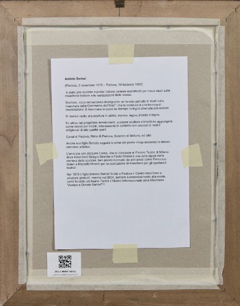 SARTORI AMLETO (1915 - 1962) : MASCHERA  - Asta Asta 499 | ARTE MODERNA E CONTEMPORANEA Virtuale - Associazione Nazionale - Case d'Asta italiane