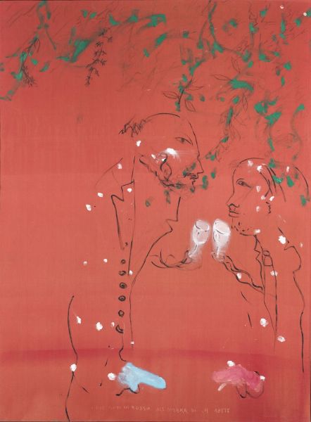 DESIATO GIUSEPPE (n. 1935) : I DUE POETI IN ROSSO ALL'OMBRA DI UN ABETE  - Asta Asta 499 | ARTE MODERNA E CONTEMPORANEA Virtuale - Associazione Nazionale - Case d'Asta italiane