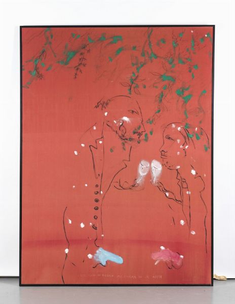 DESIATO GIUSEPPE (n. 1935) : I DUE POETI IN ROSSO ALL'OMBRA DI UN ABETE  - Asta Asta 499 | ARTE MODERNA E CONTEMPORANEA Virtuale - Associazione Nazionale - Case d'Asta italiane