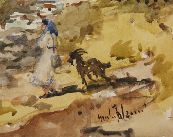 FALZONI GIULIO (1900 - 1978) : PAESAGGIO MONTANO CON FIGURA  - Asta Asta 499 | ARTE MODERNA E CONTEMPORANEA Virtuale - Associazione Nazionale - Case d'Asta italiane