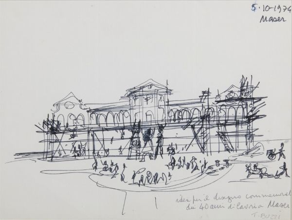 BUZZI TOMASO (1900 - 1981) : IDEA PER IL DISEGNO COMMEMORATIVO DEI 40 ANNI DI LAVORI A MASER  - Asta Asta 499 | ARTE MODERNA E CONTEMPORANEA Virtuale - Associazione Nazionale - Case d'Asta italiane