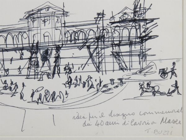 BUZZI TOMASO (1900 - 1981) : IDEA PER IL DISEGNO COMMEMORATIVO DEI 40 ANNI DI LAVORI A MASER  - Asta Asta 499 | ARTE MODERNA E CONTEMPORANEA Virtuale - Associazione Nazionale - Case d'Asta italiane