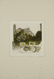 GUTTUSO RENATO (1912 - 1987) - CORTILE DEL PALAZZO DEL GRILLO