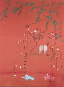 DESIATO GIUSEPPE (n. 1935) - I DUE POETI IN ROSSO ALL'OMBRA DI UN ABETE