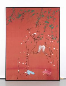 DESIATO GIUSEPPE (n. 1935) : I DUE POETI IN ROSSO ALL'OMBRA DI UN ABETE  - Asta Asta 499 | ARTE MODERNA E CONTEMPORANEA Virtuale - Associazione Nazionale - Case d'Asta italiane