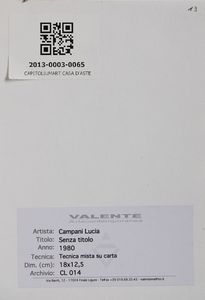 CAMPANI LUCIA : SENZA TITOLO  - Asta Asta 499 | ARTE MODERNA E CONTEMPORANEA Virtuale - Associazione Nazionale - Case d'Asta italiane