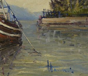 AUTORE NON IDENTIFICATO : PORTICCIOLO DI TOSCOLANO LA DRAGA  - Asta Asta 499 | ARTE MODERNA E CONTEMPORANEA Virtuale - Associazione Nazionale - Case d'Asta italiane