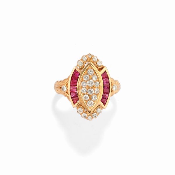 Anello con rubini e diamanti  - Asta Gioielli - Associazione Nazionale - Case d'Asta italiane