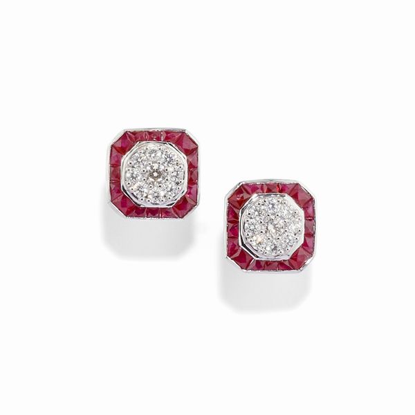 Orecchini con rubini e diamanti  - Asta Gioielli - Associazione Nazionale - Case d'Asta italiane