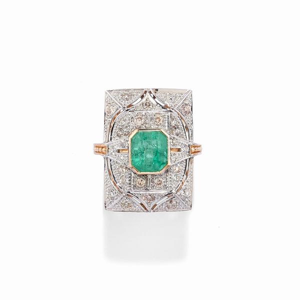Anello con smeraldo e diamanti  - Asta Gioielli - Associazione Nazionale - Case d'Asta italiane