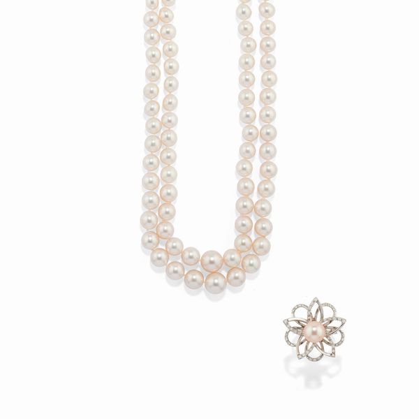 Collana e anello con perle coltivate  - Asta Gioielli - Associazione Nazionale - Case d'Asta italiane