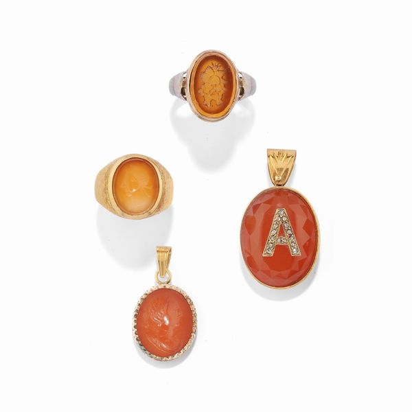 Lotto di gioielli con cammei in corniola  - Asta Gioielli - Associazione Nazionale - Case d'Asta italiane