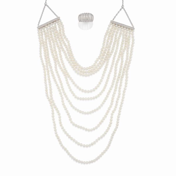 Collana con perle coltivate e anello  - Asta Gioielli - Associazione Nazionale - Case d'Asta italiane