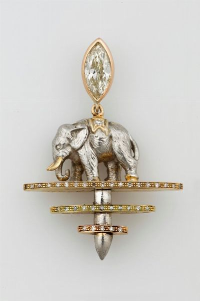 Cartier. Pendente Elefante con diamanti  - Asta Fine Jewels - Associazione Nazionale - Case d'Asta italiane